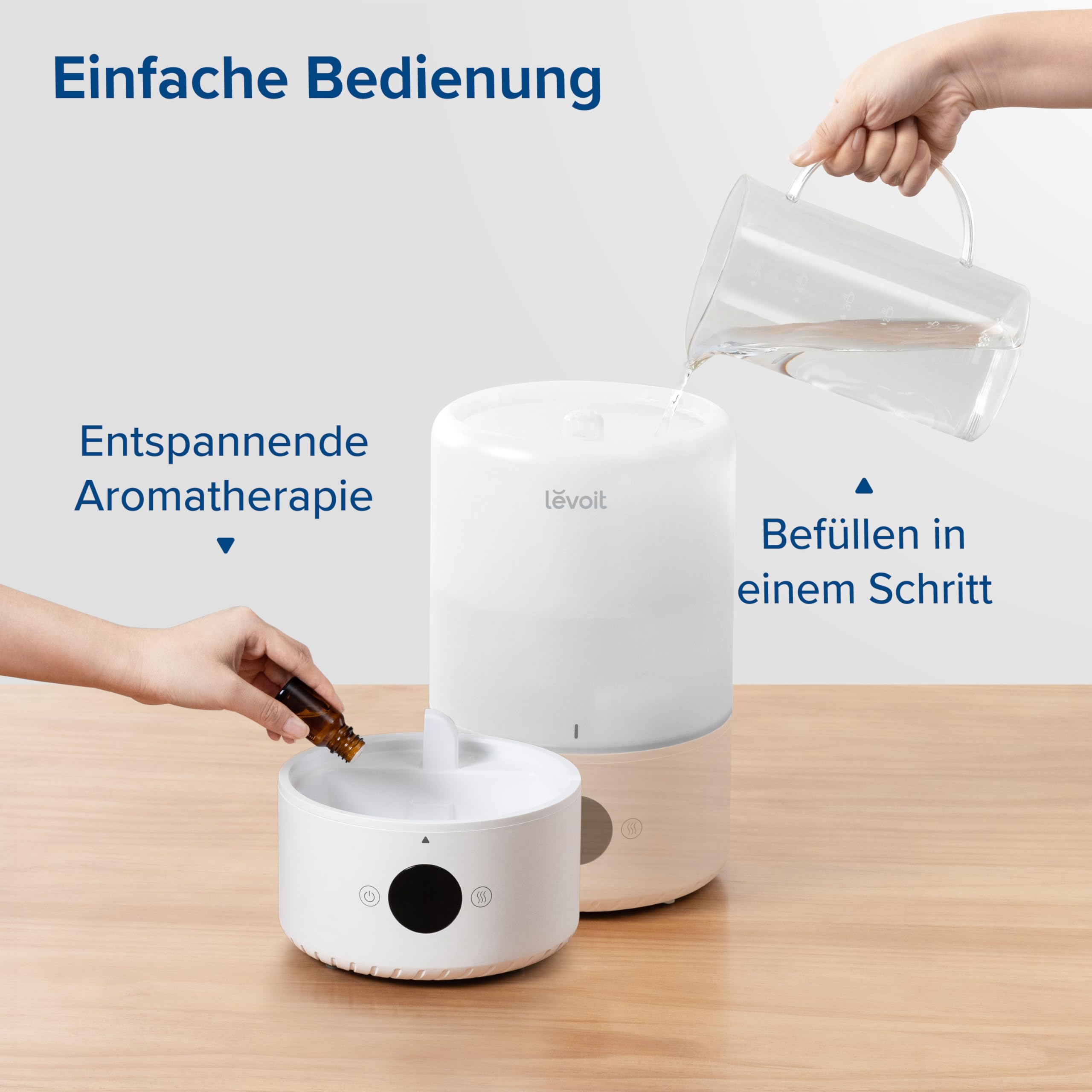 Levoit 19dB leise Top-Fill Luftbefeuchter, Smart Humidifier für Schlafzimmer, Baby, Luftfeuchtigkeit Sensor, Raumbefeuchter mit 360°Drehdüse für Kinderzimmer, Pflanzen, 3 L, Cremeweiß