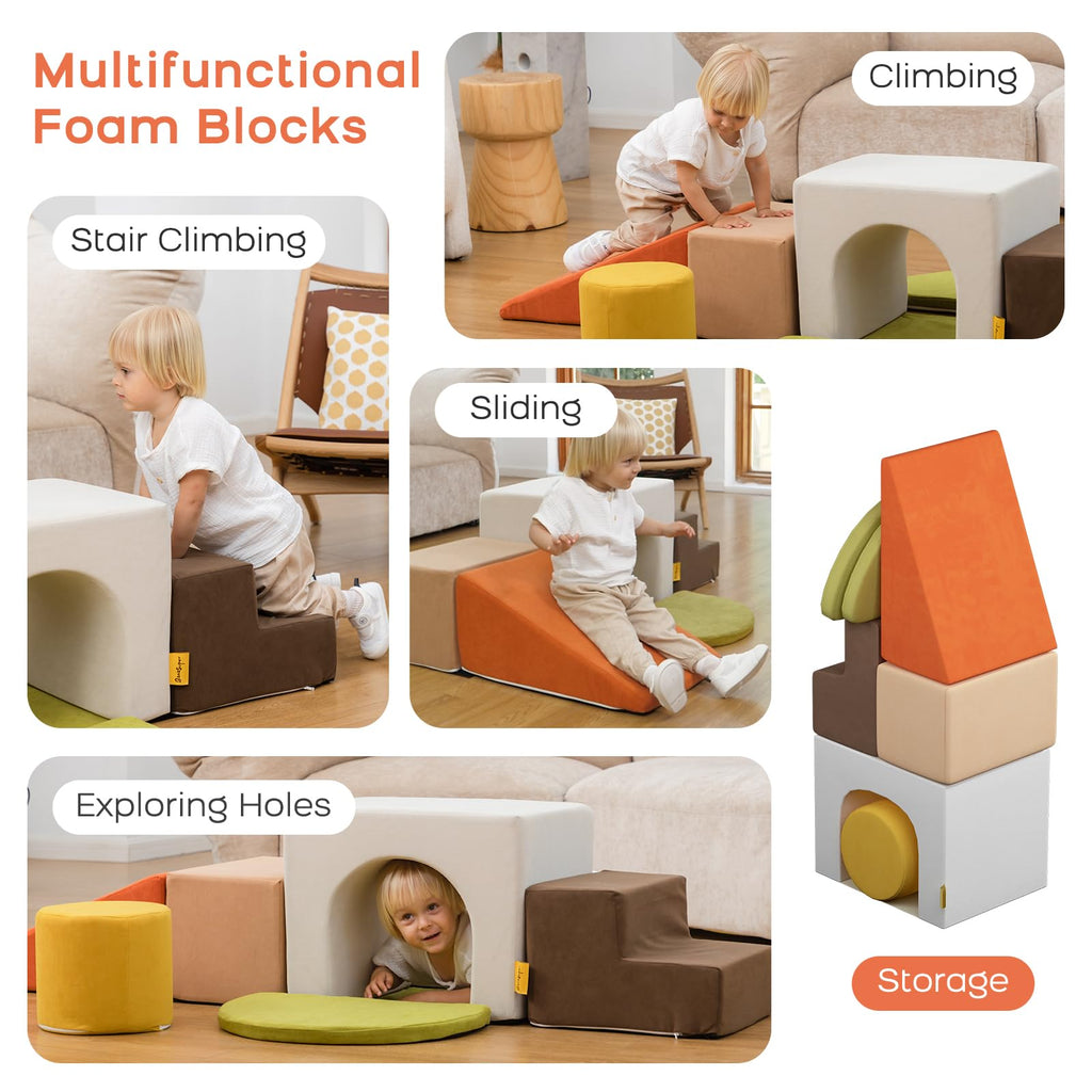 BanaSuper Schaumstoff-Kletterblöcke für Kinder, Schaumstoff Bausteine XXL, EN71-zertifiziert & rutschfest, Kinder Montessori Spielzeug, Waschbare Hülle für Indoor-Spaß, Baby Soft Playset(Bunt)