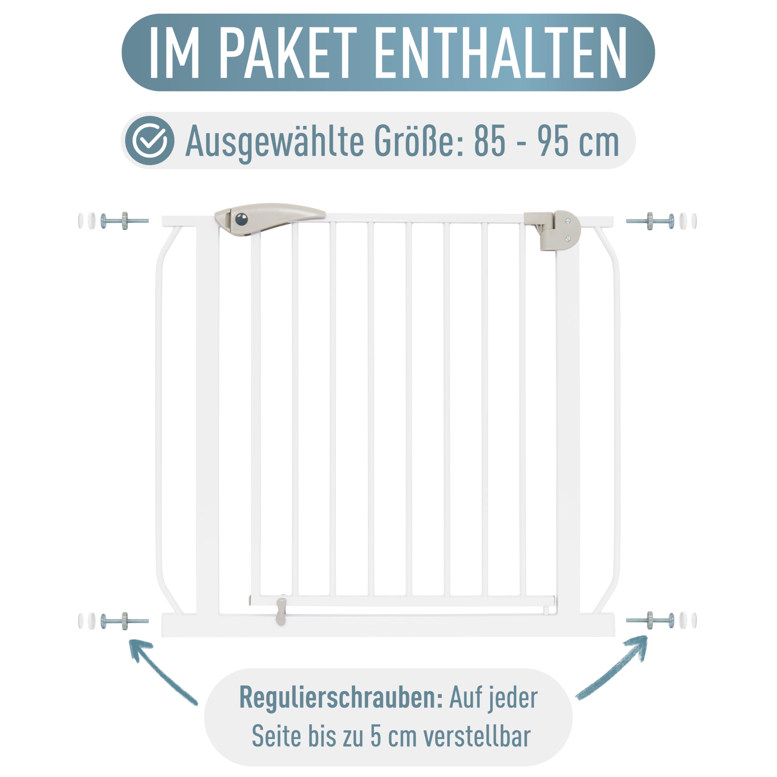 IB STYLE Treppenschutzgitter für Babys Berrin - Türschutzgitter, Kindertreppenschutzgitter, Klemmgitter, Ohne Bohren, Weiß, 85-95 cm