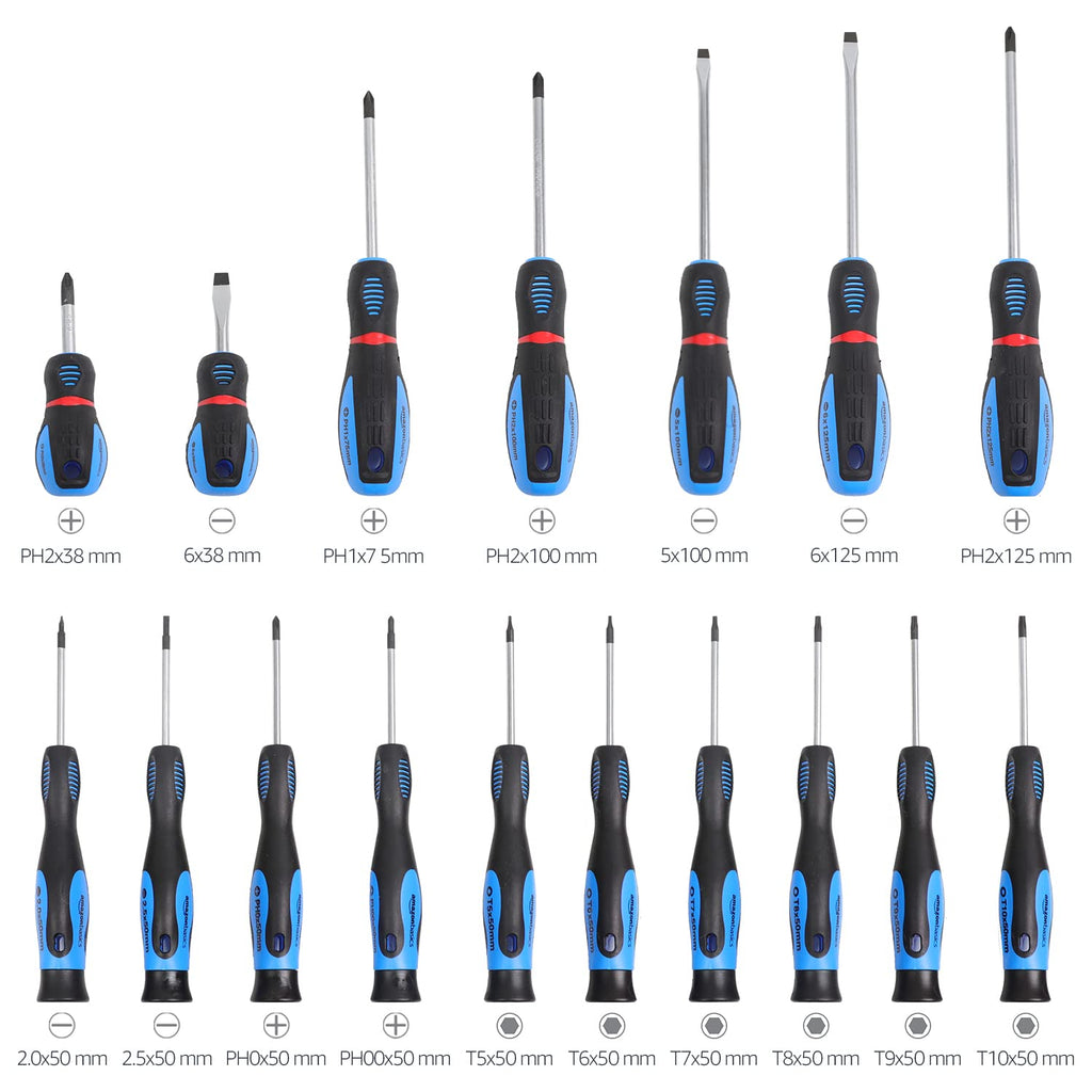 Amazon Basics Schraubendreher-Set, 58 Stück, Präzisions-Schlitze, Kreuzschlitz, Torx, Schwarz