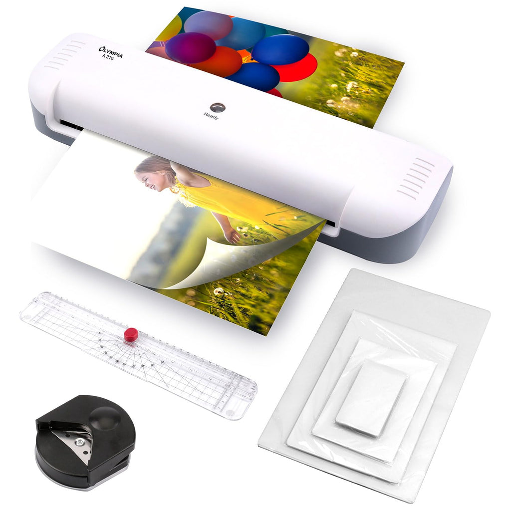 Olympia A210 4in1 Laminiergerät A4 | Laminierset A4 | Laminator | Schnelles Aufwärmen | Laminiermaschine, Papierschneider & Eckrunder | Ideal für Büro Schule & Heimgebrauch | Inkl. 15 Folien