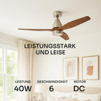 Mellerware - Deckenventilator mit Fernbedienung Brizy Bright | 45 W | 6 Geschwindigkeiten | Ultra leise | 3 Flügel 132 Durchmesser | Sommer-Winter-Funktion | Timer | LED | Darkwood