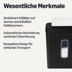 Amazon Basics 6-Blatt-Papierschredder mit Kreuzschnitt und Kreditkartenschredder, 14 l, schwarz