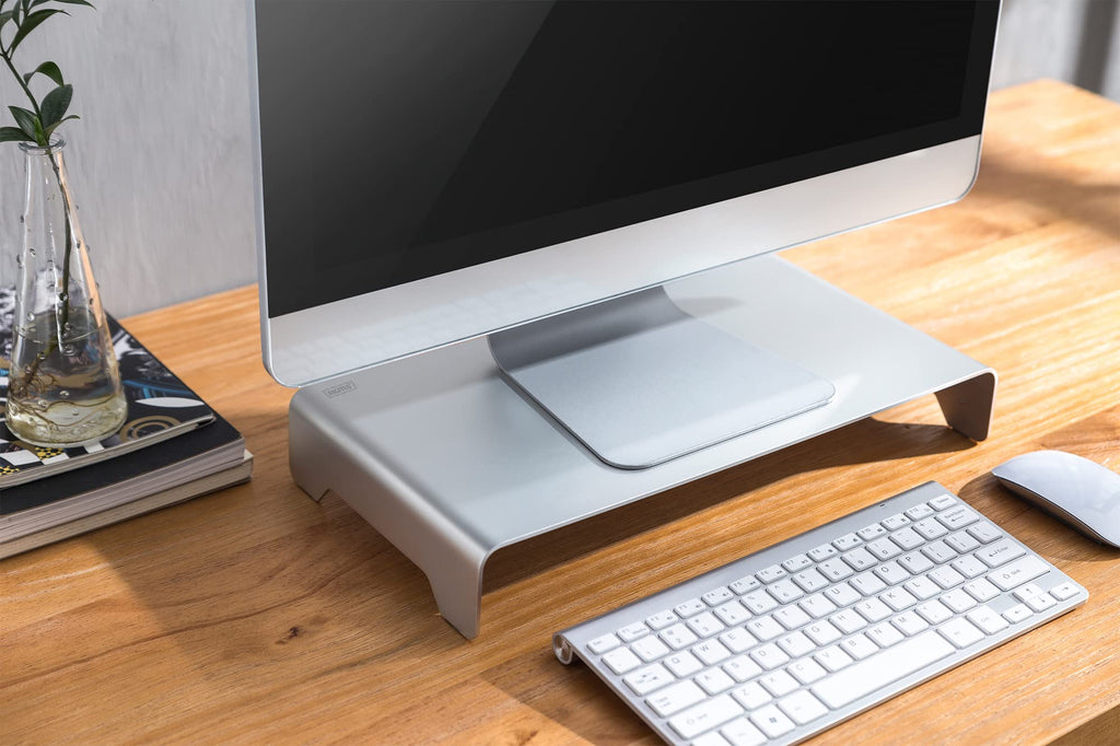 DIGITUS Designer Monitor-Erhöhung aus Aluminium - Bildschirm-Ständer - Traglast 10 kg - Nicht Rutschend - Silber