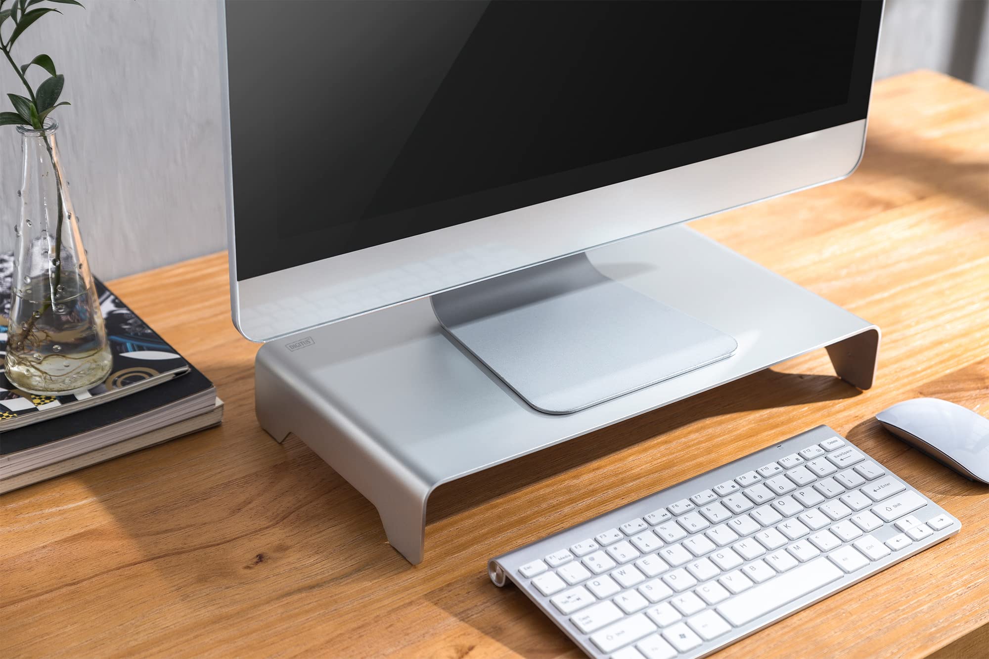 DIGITUS Designer Monitor-Erhöhung aus Aluminium - Bildschirm-Ständer - Traglast 10 kg - Nicht Rutschend - Silber