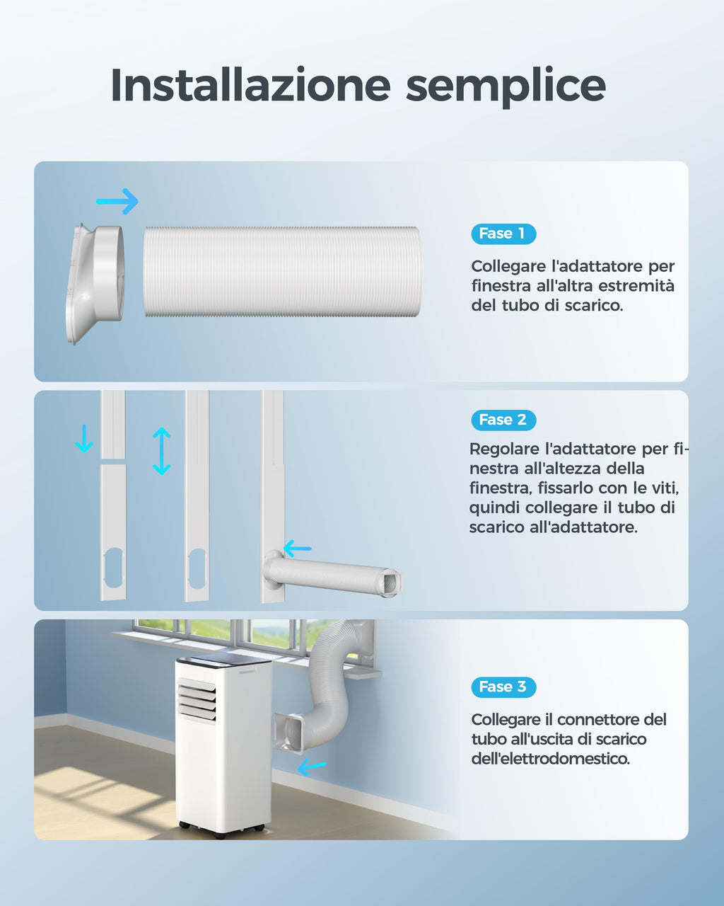 Mobile Klimaanlage 9000 BTU mit Abluftschlauch | 4-in-1 Mobiles Klimagerät | Leiser Betrieb <48 dB | Digitaldisplay + Fernbedienung | Fenster-Installationsset | 24h-Timer | Für Räume bis 25 m²