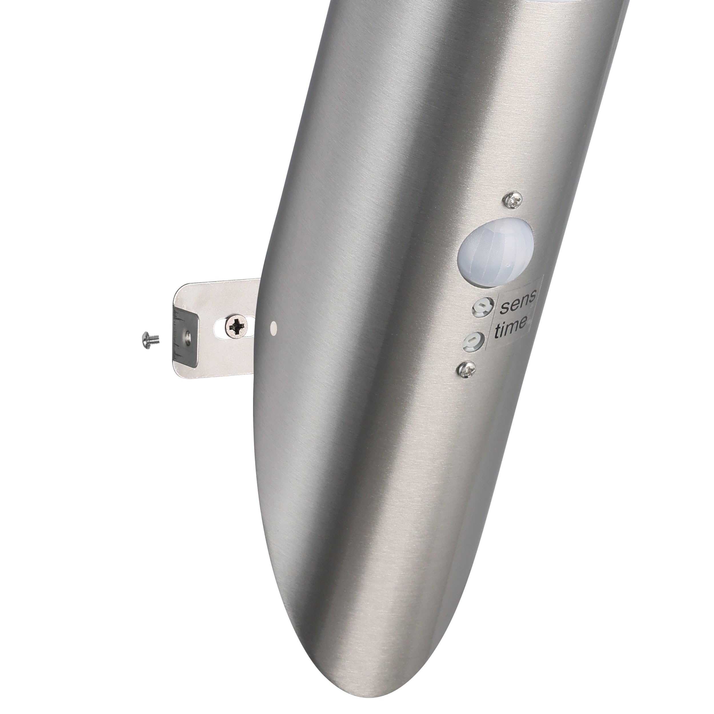 EGLO LED Außen-Wandlampe Helsinki, 1 flammige Außenleuchte inkl. Bewegungsmelder, Sensor-Wandleuchte aus Edelstahl und Kunststoff, Farbe: Silber, weiß, Fassung: E27, IP44