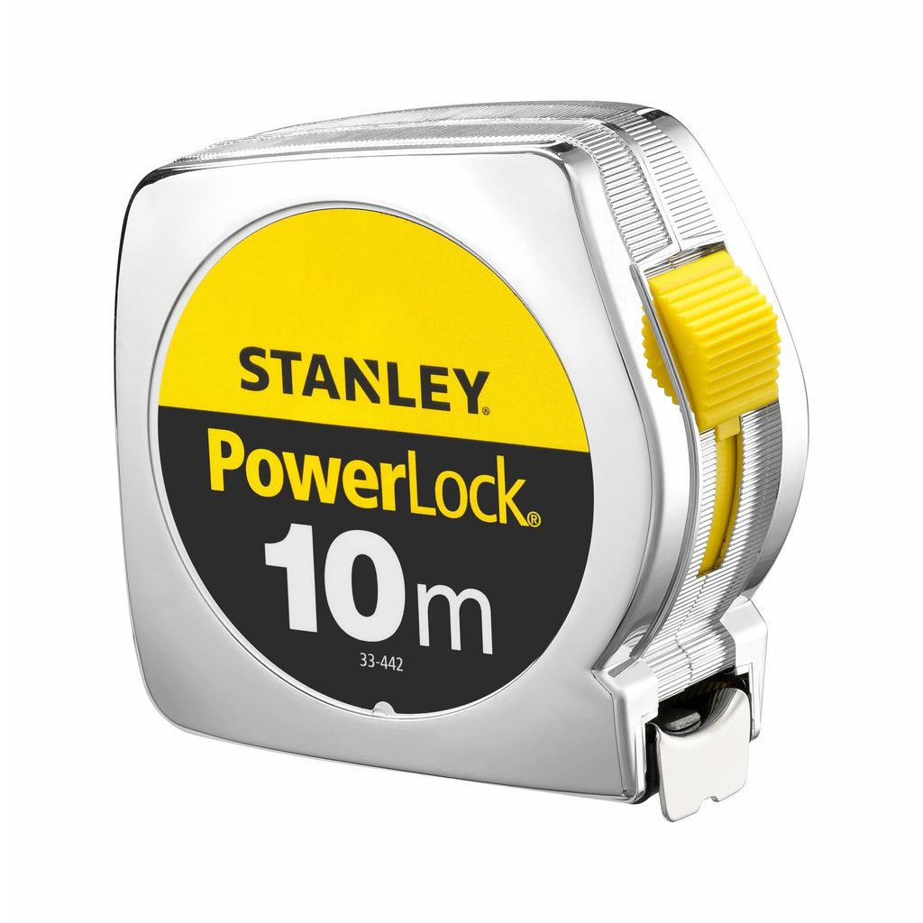 STANLEY Maßband Bandmaß Powerlock (Kunststoffgehäuse, Maßband 10 m Länge, 25 mm Breite, metrische Skalierung, Gürtelclip) 1-33-442