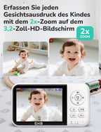 GHB Babyphone mit Kamera Baby Monitor 3,2 Zoll LCD 2100 mAh Akku 2X Zoom Temperatursensor Nachtsicht Gegensprechen