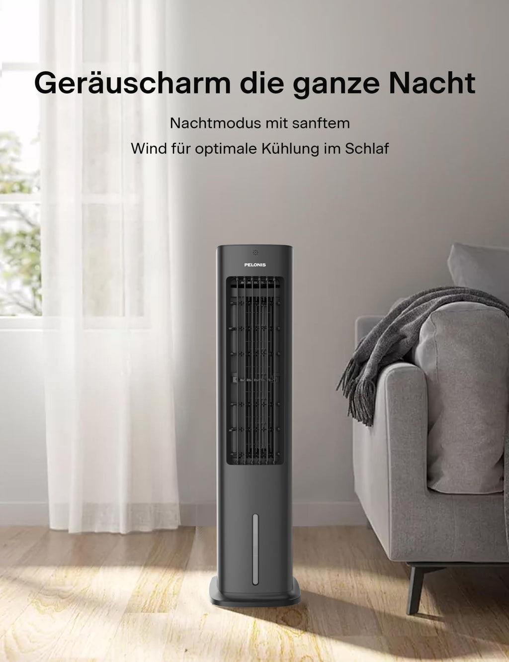 PELONIS 5L Verdunstungskühler mit Fernbedienung, 3-in-1 Tragbarer Luftkühler, Ventilator, Luftbefeuchter & Automatische Oszillation, 3 Stufen Timer 7H, 2 Kühlpads für Zuhause und Büro