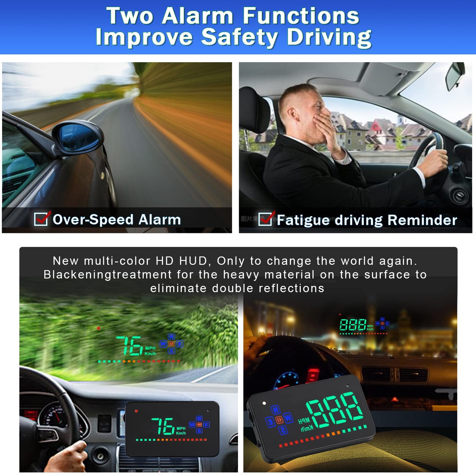 iKiKin Head Up Display Auto, HUD GPS für Alle Autos und LKWs, Windschild-LED-Projektor mit HUD-Reflexionsfilm, Geographisches Positionierungs System Tachometer, Plug & Play