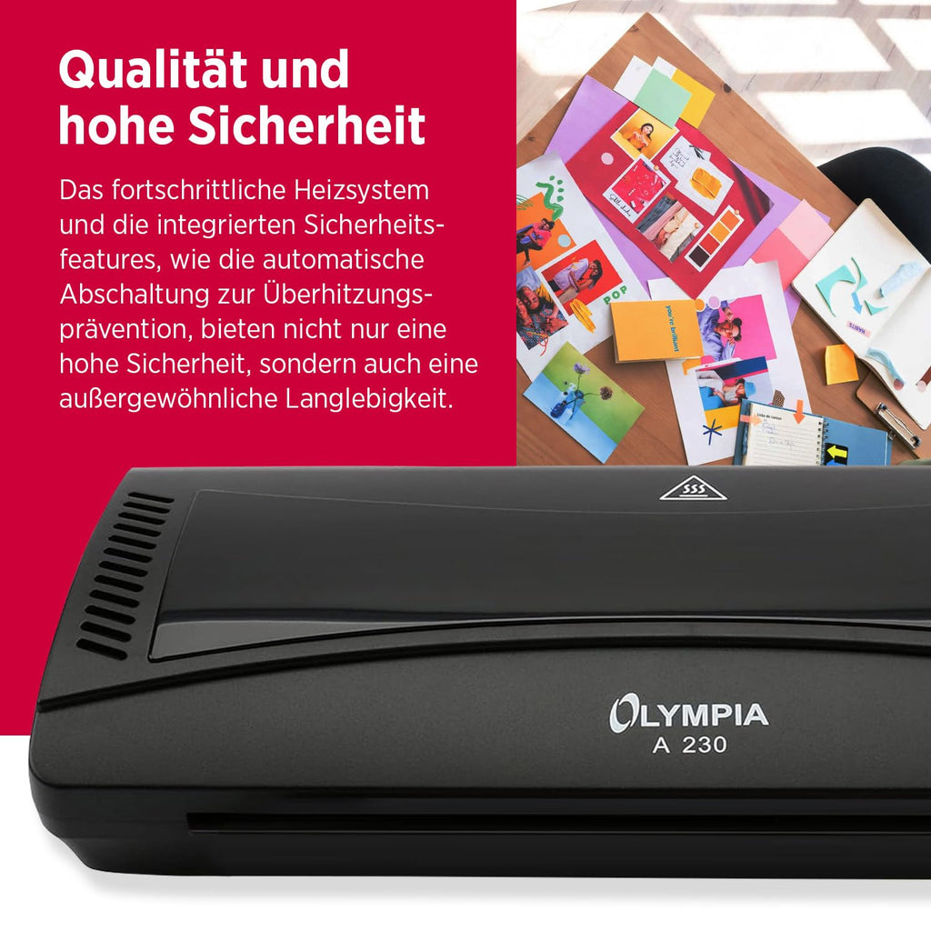 Olympia A 230 Laminierset 4-in-1 | Heiß- und Kaltlaminierung | Laminiergerät mit Eckenrunder, Papierschneider & Laminierfolien | Blasenfreies Laminieren | Überhitzungsschutz | Laminiergerät A4