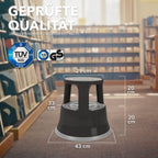 Floordirekt Rollhocker, Tritthocker, Elefantenfuß - Hocker aus Stahl bis 150kg Tragkraft für Büro oder Gewerbe - TÜV + GS geprüft (Schwarz, Metall)