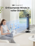 Dreo 20dB DC Motor Turmventilator Leiser, 11M Windentfernung Ventilator mit Kühlung Fernbedienung, 9 Stufen 4 Modi, 90° Oszillierender Stand Ventilatoren für Schlafzimmer, Tower Fan mit 12H Timer