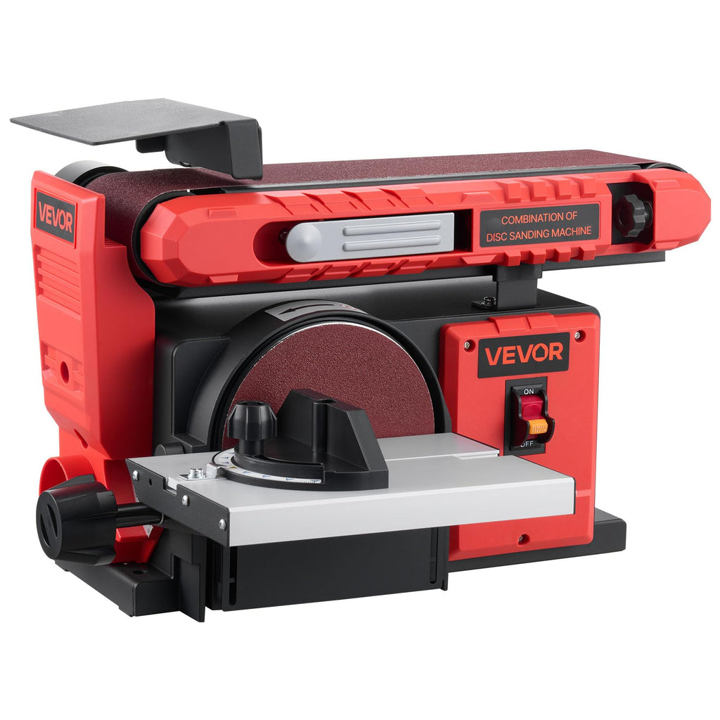 VEVOR Band-Tellerschleifer 400 W, 152,4 mm Tellerschleifer & 101,6x914,4 mm Bandschleifer, mit 0-45° verstellbarem Arbeitstisch & Staubabsauganschluss für Holzbearbeitung, Messerschärfen