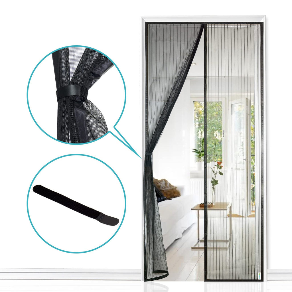 Apalus Fliegengitter Tür, Magnet Insektenschutz 90x210cm, Der Magnetvorhang Ist Ideal Für Die Balkontür, Kellertür und Terrassentür, Kinderleichte Klebemontage Ohne Bohren, Nicht Kürzbar Schwarz