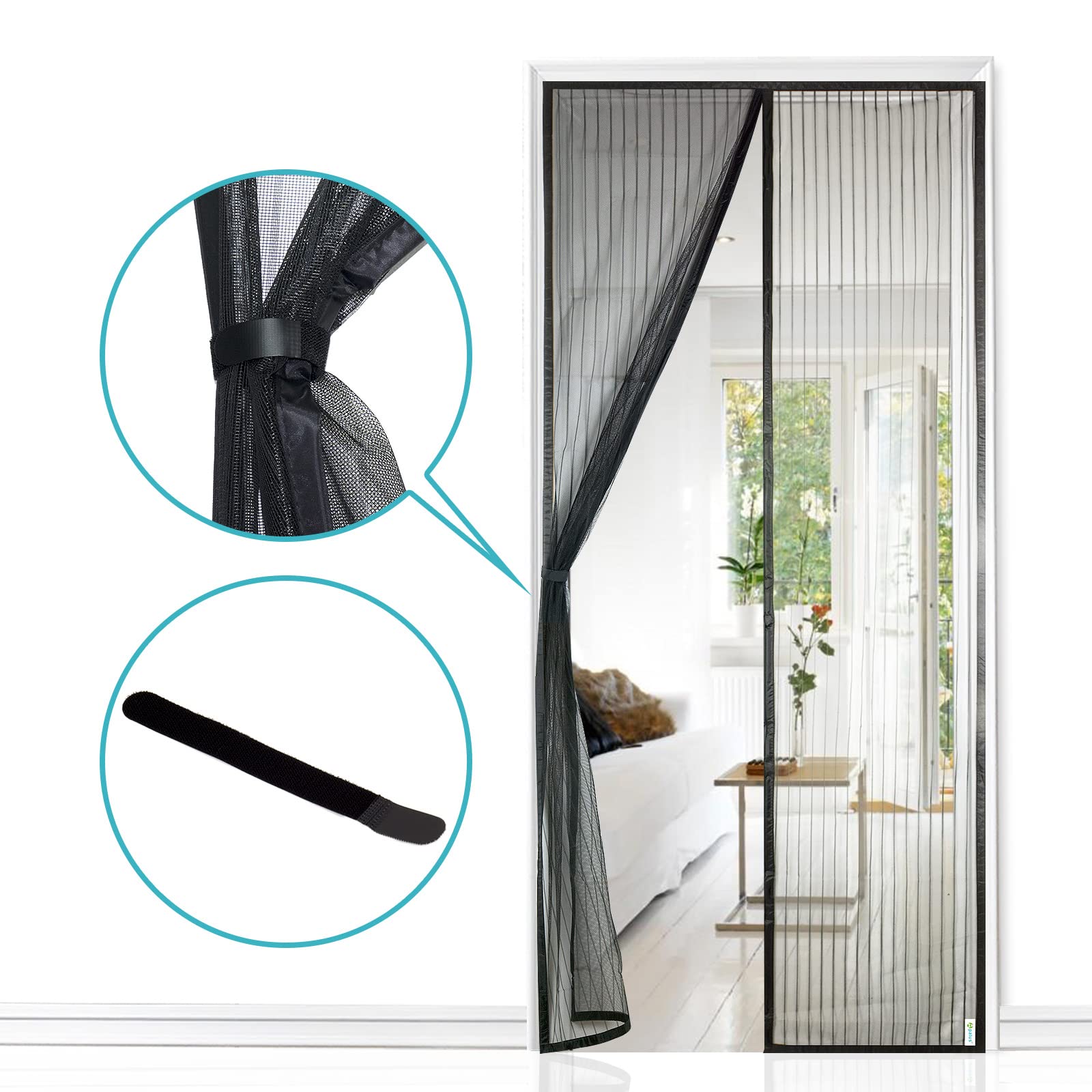 Apalus Fliegengitter Tür, Magnet Insektenschutz 90x210cm, Der Magnetvorhang Ist Ideal Für Die Balkontür, Kellertür und Terrassentür, Kinderleichte Klebemontage Ohne Bohren, Nicht Kürzbar Schwarz
