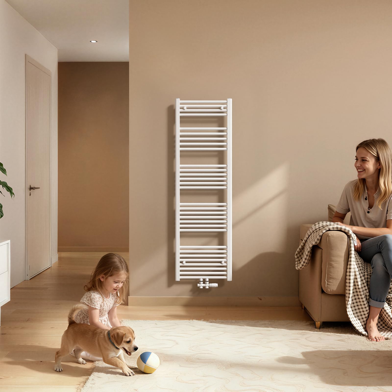 EMKE Badheizkörper Gerade 1800x600 mm - Handtuchheizkörper mit Mittelanschluss, Effizienter Handtuchwärmer Handtuchtrockner Heizkörper für Bad, Weiß, 860W