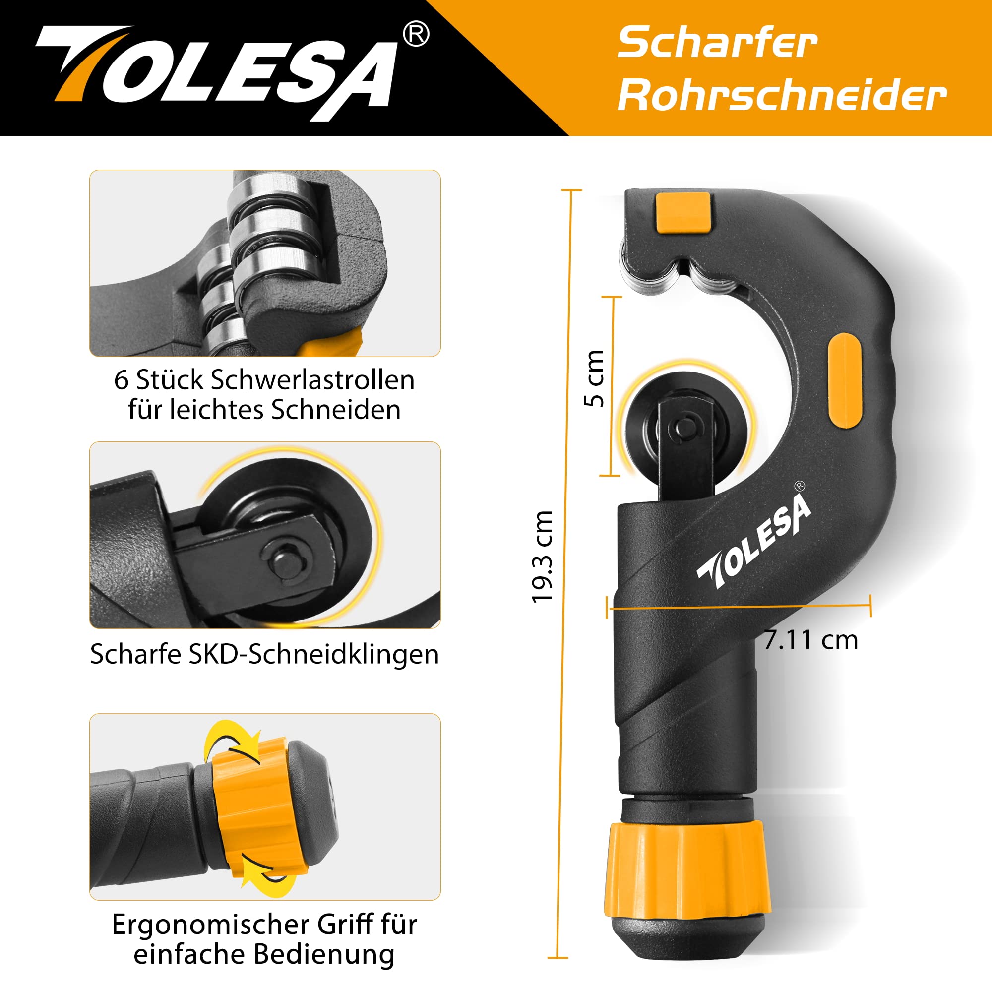 TOLESA Rohrschneider 5-50mm, Rohrabschneider mit Entgrater, Rohrschneider für Kunststoff, Dünner Edelstahl, Stahl, Kupferrohr, Aluminium, PVC Rohre Schneiden