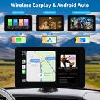Wireless Carplay Display mit A-pple Carplay & Android Auto, 7 Zoll Tragbares Autoradio mit Bildschirm, Navigationsgeräte für Auto mit Rückfahrkamera, Bluetooth, Mirror Link, Voice Control, FM, AUX