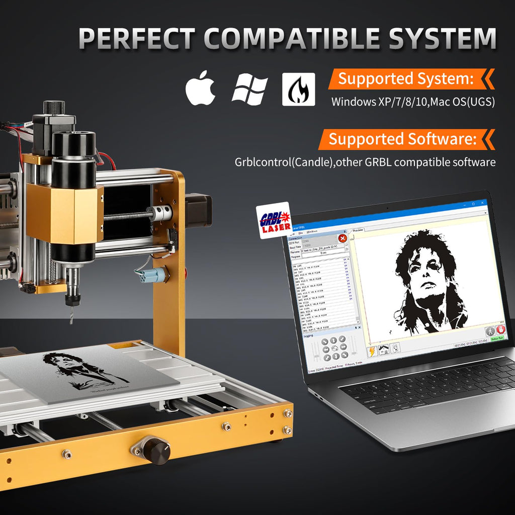LUNYEE 500 W Ganzmetall CNC-Fräsmaschine, 3018 Pro Max CNC-Holzfräse, 3-Achsen-Metall fräsmaschine zum Schneiden von Holz, Acryl, MDF, PCB-Kunststoff, Arbeitsbereich: 300 x 180 x 80 mm