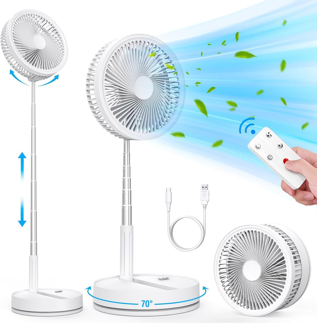 LIPETY Tragbarer Faltbarer Oszillierender Klein Ventilator, 9" 7200 mAh Akku Aufladbar USB C Tischventilator mit Fernbedienung, Mini Leise Standventilator für Hause Schlafzimmer Reisen Camp