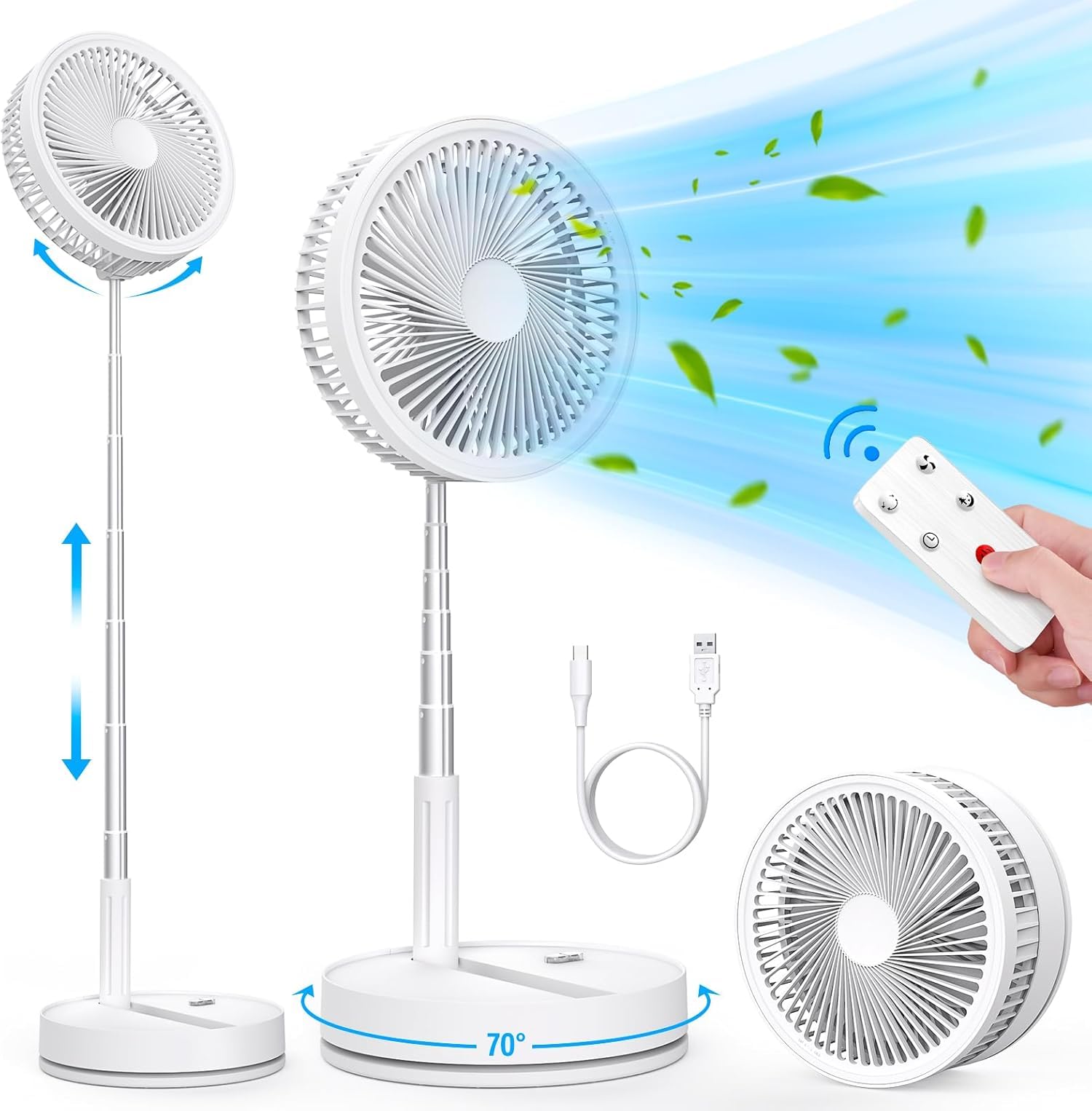 LIPETY Tragbarer Faltbarer Oszillierender Klein Ventilator, 9" 7200 mAh Akku Aufladbar USB C Tischventilator mit Fernbedienung, Mini Leise Standventilator für Hause Schlafzimmer Reisen Camp