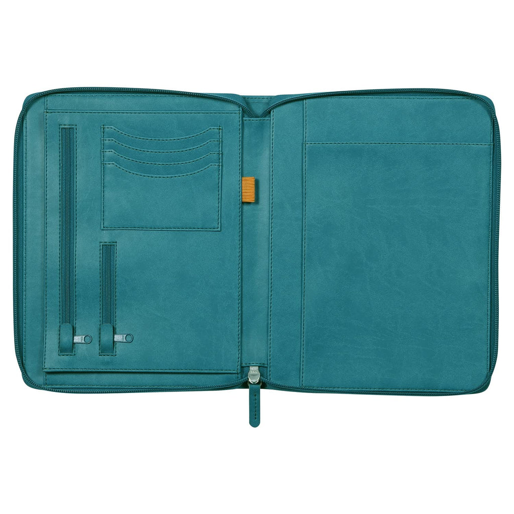 Rhodia 168103C - Konferenzmappe Rhodiarama 19,5x25,5 cm, mit Etui, dehnbare Haupttasche, 2 flache Reißverschlusstaschen, Kartenfächer, Stiftehalter, Cover aus Kunstleder Pfaugrün,, 1 Stück