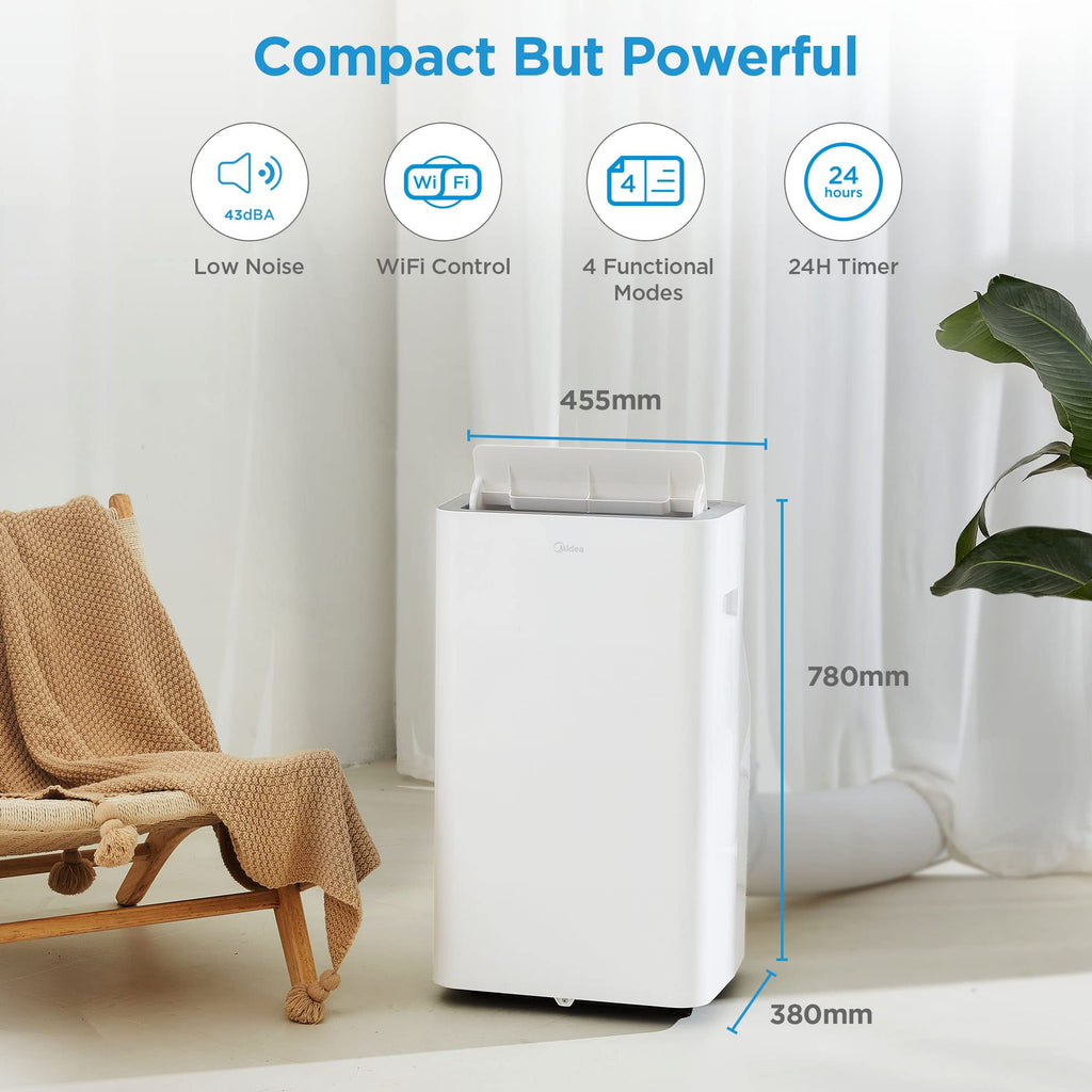 Midea Silent Cool 26 Pro Mobiles Klimagerät, 1000 W, 230 V, Weiß, 45,5 x 38 x 78 cm(BTH)