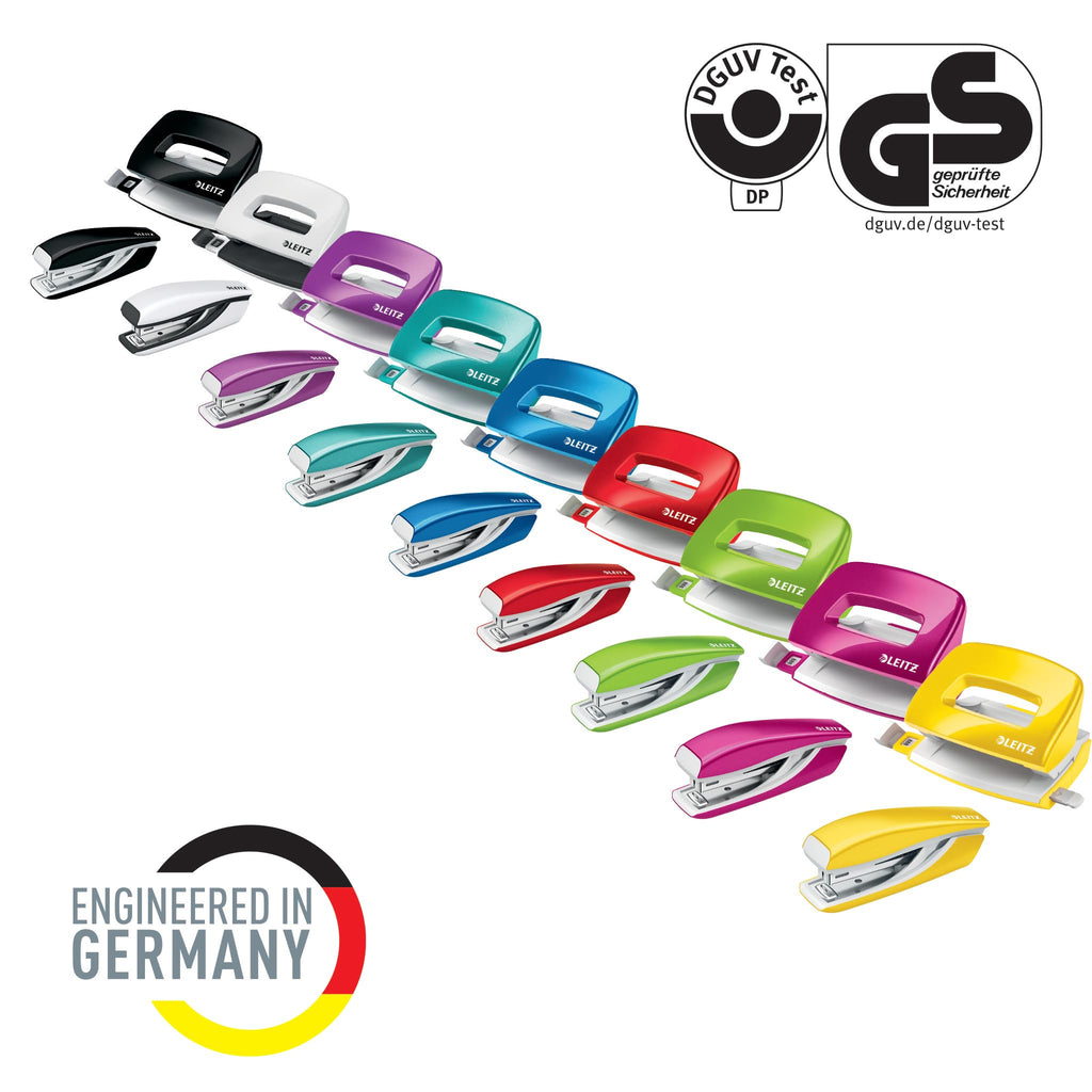 Leitz NeXXt Mini-Locher- und Heftgerät-Set für bis zu 10 Blatt, Inkl. P2 Nr. 10 Heftklammern, perlweiß, WOW, 55612001