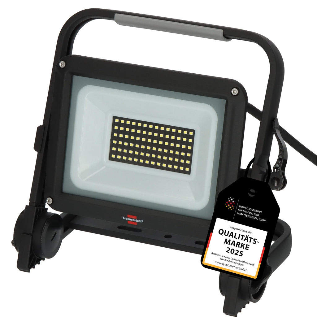 Brennenstuhl LED Baustrahler JARO 7060 M (50W, 5800lm, 6500K, IP65, 5m Kabel, dimmbar, LED Arbeitsstrahler mit Schnellspannverschluss)