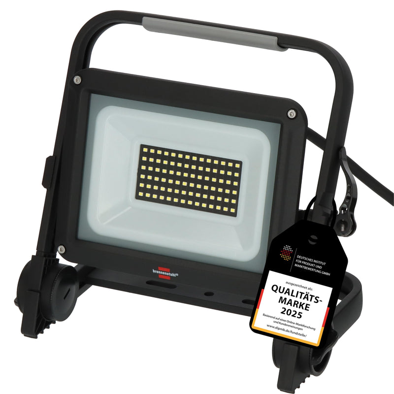 Brennenstuhl LED Baustrahler JARO 7060 M (50W, 5800lm, 6500K, IP65, 5m Kabel, dimmbar, LED Arbeitsstrahler mit Schnellspannverschluss)