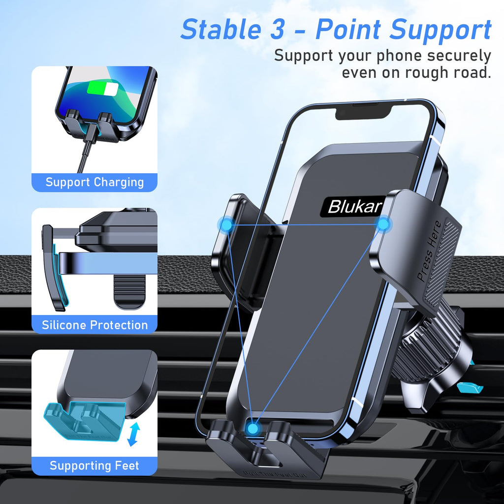 Blukar Handyhalterung Auto, Handyhalter für Autos Lüftung mit Upgraded Stabilere Version & EIN-Knopf-Release, 360° Drehbar KFZ Autohalterung für iPhone, Galaxy und Andere Android Smartphone