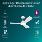 Philips Deckenventilator mit festem Flügel, 3 Flügel, klein (42"), 28 W LED-Licht, Gleichstrommotor, Farbtemperaturbereich (3000 K, 4300 K, 6500 K) mit Dimmfunktion, inkl. Fernbedienung