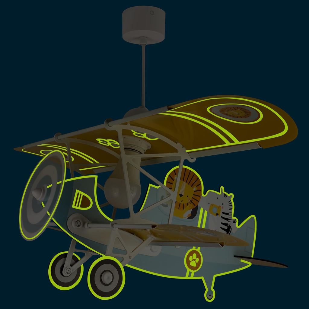 Dalber Kronleuchter für Kinderzimmer, Hängeleuchte, Flugzeug, Löwe, Blau, Tiere, 54602, E27, 15 W LED