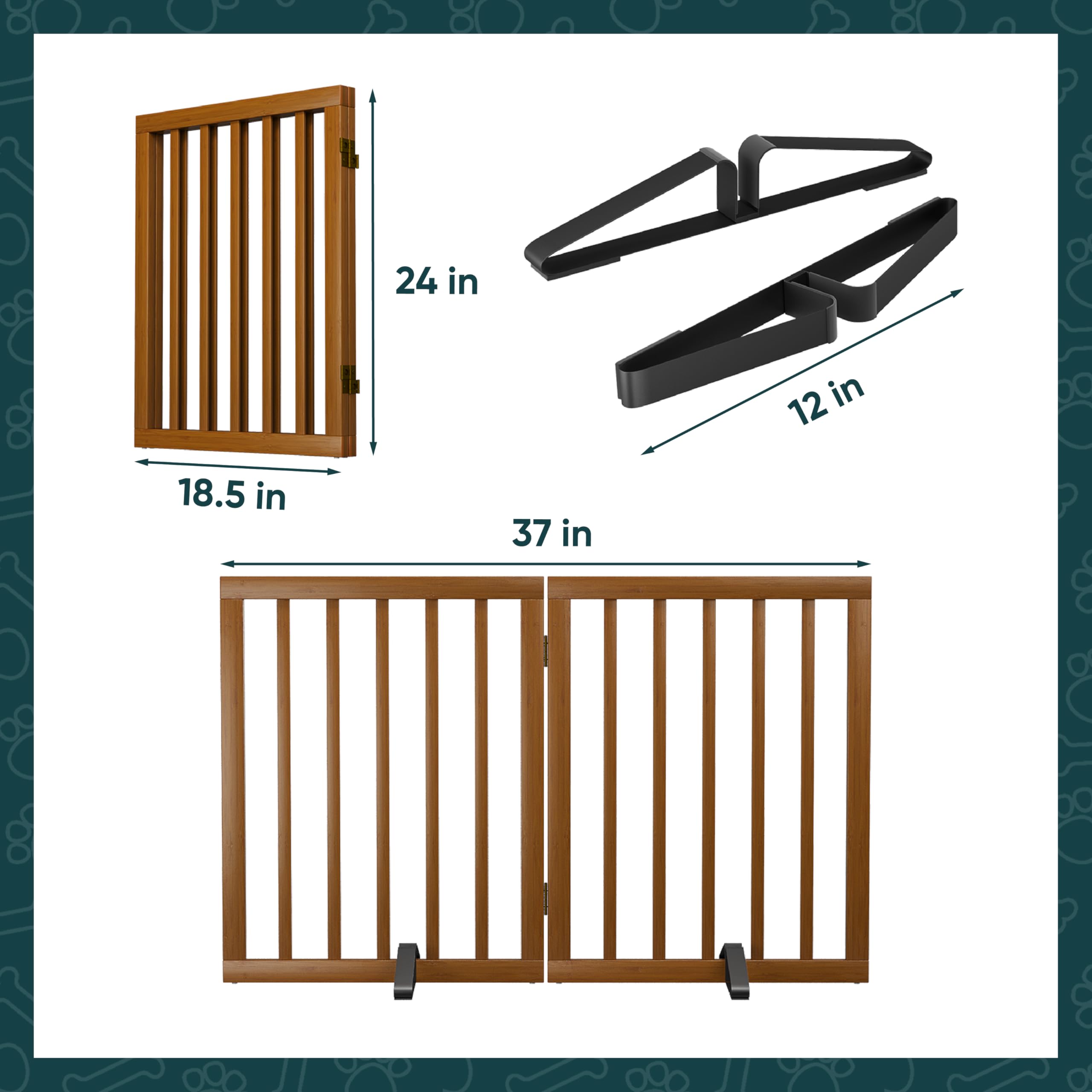 Semiocthome Freistehendes Haustiergitter mit 2 Ständern, Bambus-Hundegitter für Türen, Hundegitter für das Haus, Welpengitter für Treppen, Faltbarer Sicherheitszaun, 61 cm Höhe, 2 Paneele, komplett