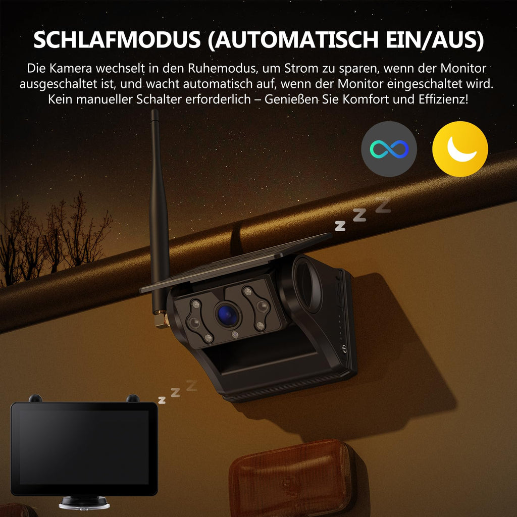 eRapta 2 Magnetische Solar Rückfahrkamera kabellos: 12000mAh Akku, 7'' 1080P Touchscreen IPS-Monitor, 1 Min DIY Installation, IP69K wasserdichte Rückfahrkamera für Wohnmobil Wohnwagen Anhänger LKW