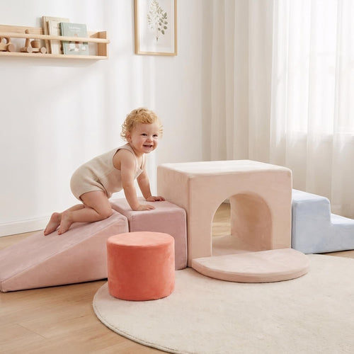 BanaSuper Schaumstoff-Kletterblöcke für Kinder, Schaumstoff Bausteine XXL, EN71-zertifiziert & rutschfest, Kinder Montessori Spielzeug, Waschbare Hülle für Indoor-Spaß, Soft Playset, Babyblau Rosa