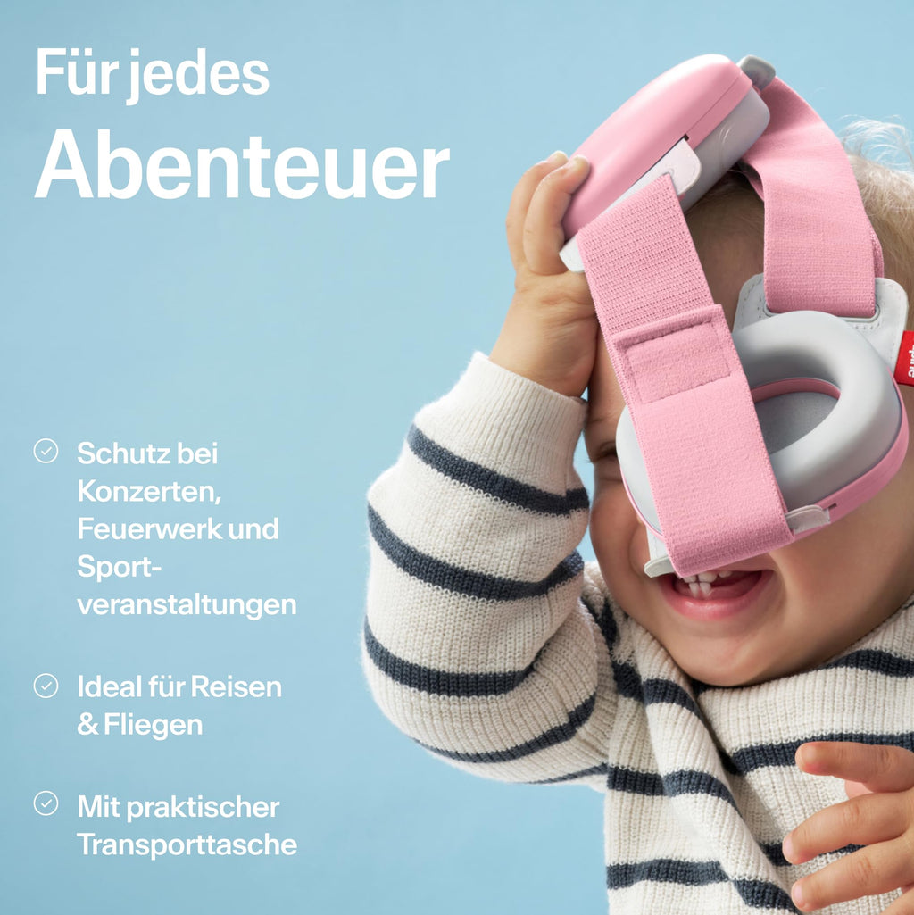 Alpine Muffy Baby Komfort - Gehörschutz für Babys & Kleinkinder - Getestet in Deutschland - Einzigartiges Kopfband für Sicheren & Bequemen Sitz - Verstellbar <48 Monate - Kopfhörer Lärmschutz, Rosa