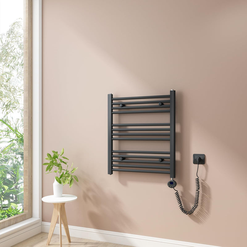 Heilmetz Badheizkörper Elektrisch 70x60cm Badheizkörper Elektrisch mit Thermostat+Timer-Funktion Gerade Handtuchheizkörper Anthrazit 330W