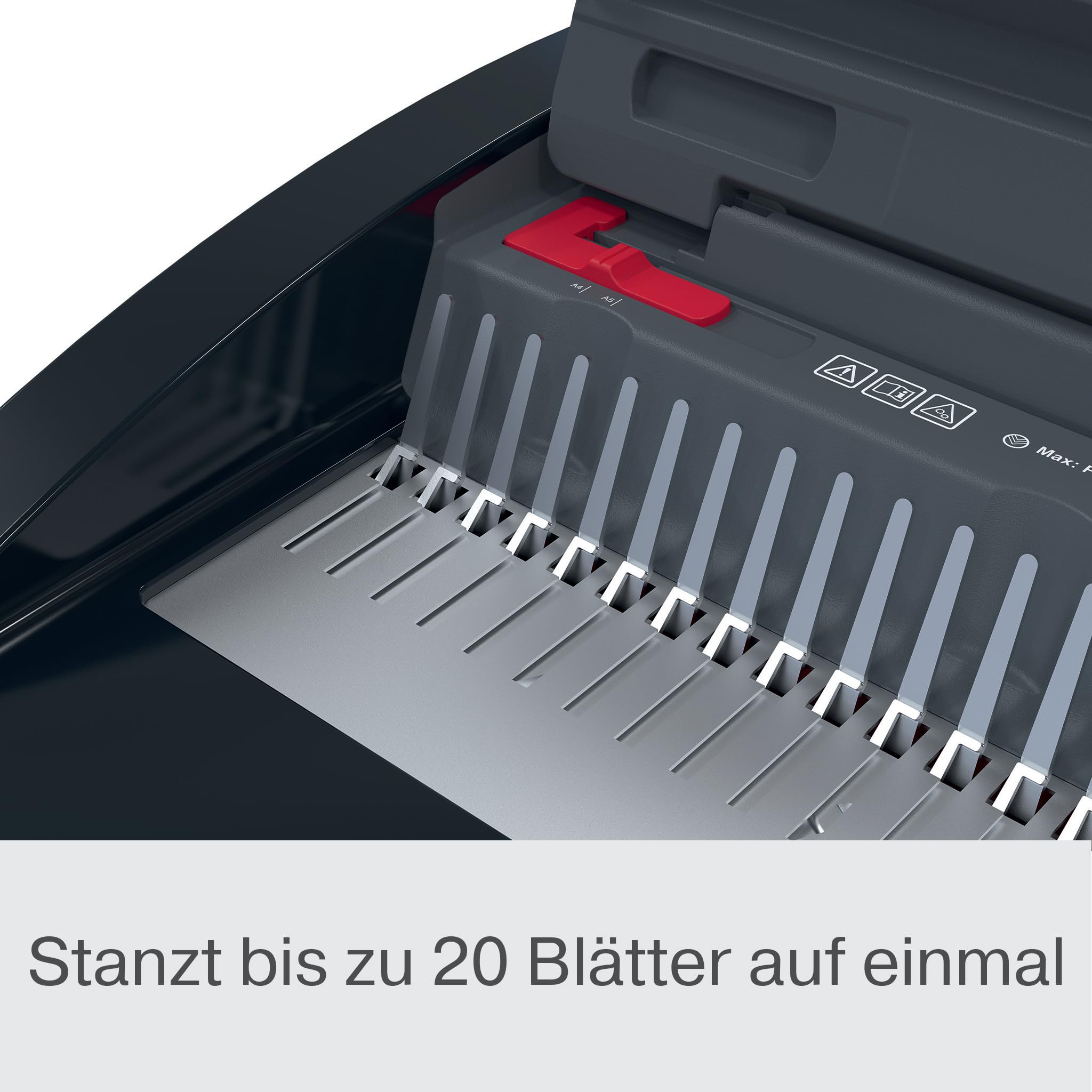 GBC CombBind CB20 Manuelles Bindegerät - Bindet 240 A5/A4-Blätter, kompaktes und leichtes Design, stanzt 20 Blätter, Schwarz/Silber, 4410062