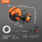 VEVOR Elektrische Betonsäge, 356 mm, Hochleistungs-Kreissäge 2800 W, Schnitttiefe 127 mm, Nass-/Trocken-Scheibensäge mit Wasserrohr, Wasserpumpe, Sägeblatt, für Stein und Ziegel