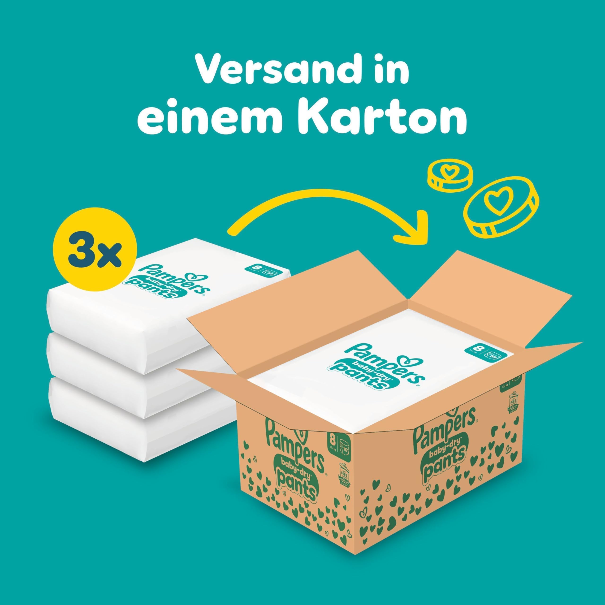 Pampers Baby-Dry Pants Größe 8, 117 Windeln, 17kg+, 360° Passform hilft, Auslaufen zu verhindern