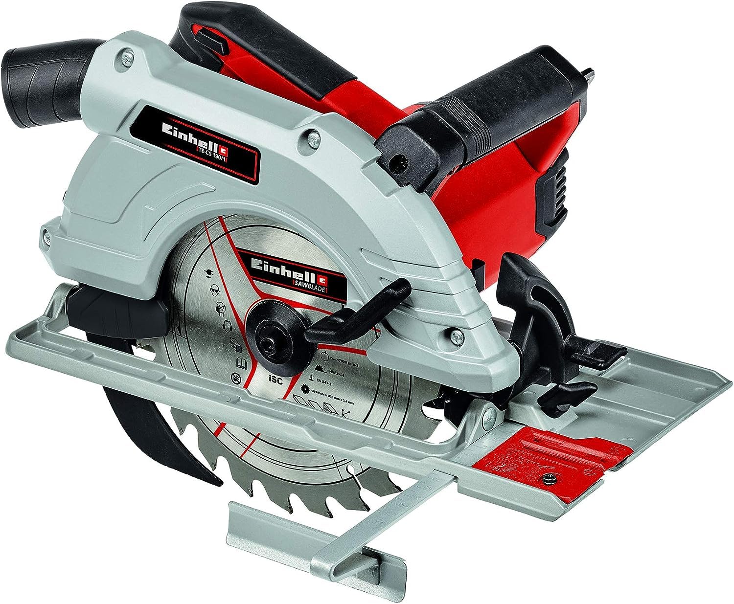 Einhell Handkreissäge TE-CS 190/1 500 W, 5.500 min-1, werkzeuglose Einstellung, Großer Griffbügel, Alu-Sägetisch, Spindelarretierung, inkl. Hartmetall-Sägeblatt)