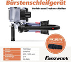 FANZWORK V2 1500 Watt Satiniermaschine zur Renovierung von Oberflächen aller Art, mit Staubsaugung-Anschluss, Drehzahlregelung, Kugelgriff, Stahldraht& Nylon & Schleifpapier Bürste