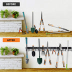 YueTong 172,7 cm Gartenwerkzeug-Organizer aus Metall, verstellbare Garagen-Wand-Organizer und Aufbewahrung, robuste Wandhalterung mit Haken für Besen, Rechen, Mop, Schaufel (4 Stück)