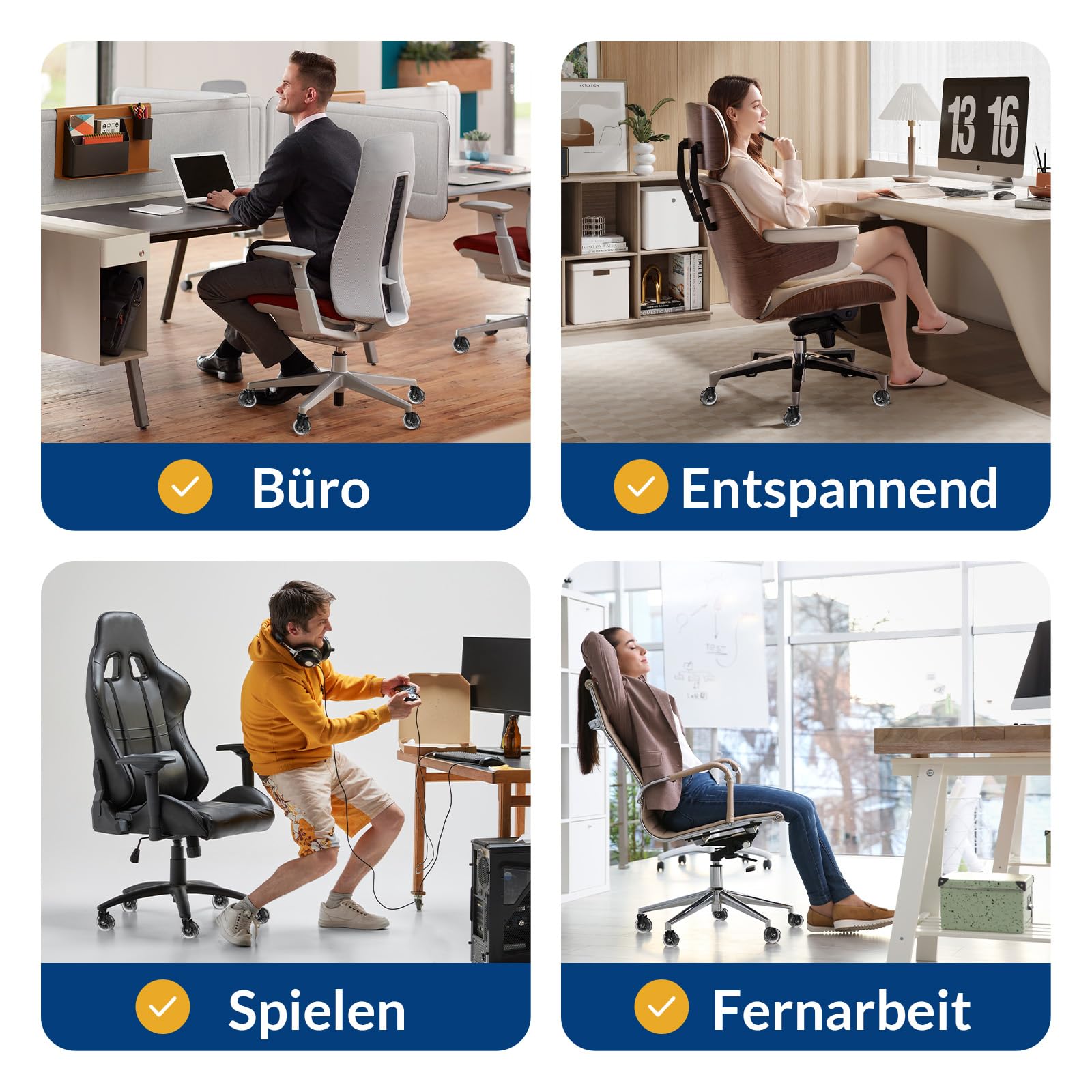 COSYLAND Bürostuhl Rollen 5er Set, 11mm x 22 mm Rollen für Bürostühle, Strapazierfähige Bürostuhl Rollen Parkett, Sehr leise Schreibtischstuhl rollen, Passend für 99% aller Bürostühle