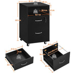 Yaheetech Rollcontainer mit 2 schubladen, Aktenschrank, mobiler Büroschrank mit offenen Fächern, hängenden Aktenfächern, für A4 und Letter-Format, für Büro, Schlafzimmer, Wohnzimmer Schwarz