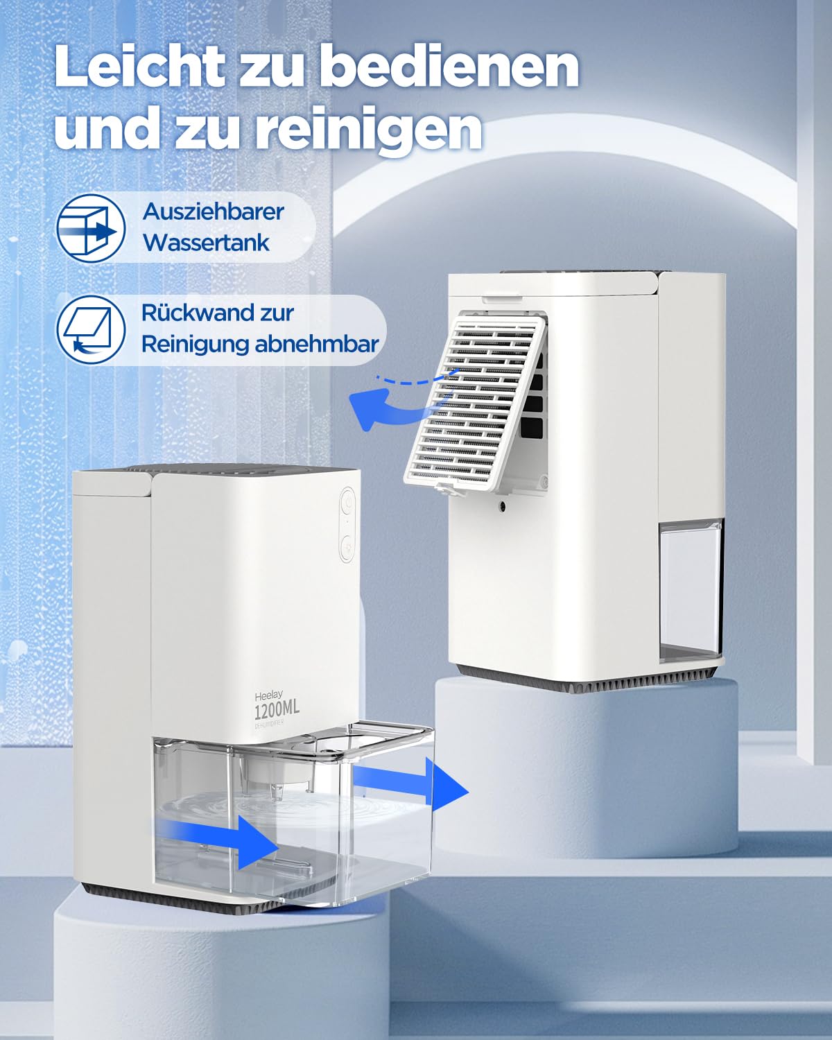 Heelay® Luftentfeuchter, 1200ML Kleiner Energiesparender Elektrischer Luftentfeuchter,Tragbar,Ultra Leise,Auto Abschaltung,7 Farbiges Licht,Raumentfeuchter Dehumidifier für Schlafzimmer,Bad,Home