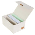 LOVE IT STORE IT Premium Aufbewahrungsbox mit Deckel - Fotobox mit 3 Fächern - Leinen Stoff - Klappdeckel - Magnetischer Verschluss - Beige - 23x18x12 cm